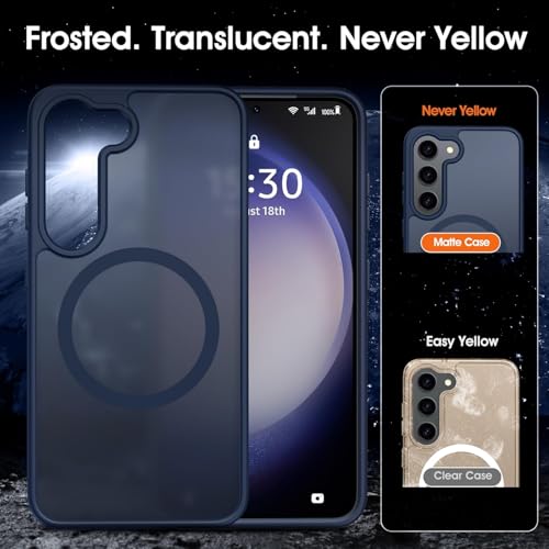 Image of Oterkin Magnetic Case for Samsung Galaxy S24 Plus, Dark Blue | Compatible with MagSafe, Matte Frosted Translucent, Shockproof, Military Grade Protection