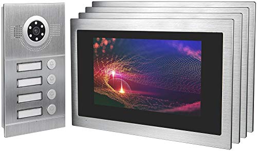 IP Video Türsprechanlage, Unterputz-Türstation IP65, 4X 10 Zoll Monitor, App, HD-Kamera 115°, Türöffner-Fkt, 32GB Speicher, PoE-Switch, 4