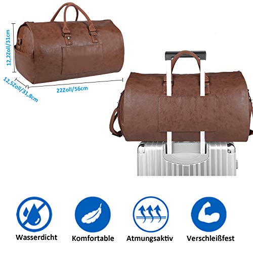 Image of seyfocnia Convertible Travel Garment Bag,Carry on Garment Duffel Bag for Men Women - 2 in 1 Hanging Suitcase Suit Business Travel Bag, Brown-leather, One size, Modern