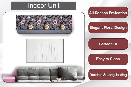 Image of The Furnishing Tree Split AC cover for indoor and outdoor unit of 2 ton waterproof and dustproof and White Greyish Floral Pattern