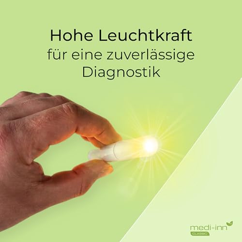 Medi-Inn+ Diagnostikleuchte weiß – medizinische Untersuchungsleuchte mit Clip, Halogen, inkl. 2 x AAA Batterien, für Praxis, Klinik, Visite & Hausbesuch