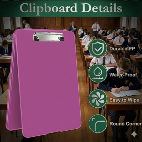 Image of Yajnas A4 Size Clipboard with Storage Box | 180 Foldable Exam Pad & Writing Board | Heavy Duty Plastic File Folder with Pen Holder & Paper Storage for Students, Office & Field Use (Magenta)