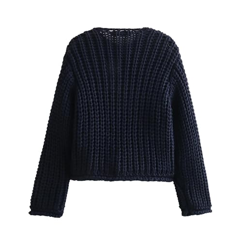 Image of Chevara Women's Cropped Knit Cardigan Long Sleeve Crewneck Button Down Fall Sweater with Pockets