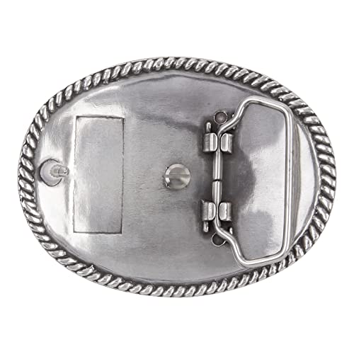 Silver-Plated Two-Tone Belt Buckle (Green Crystal) #TOP1