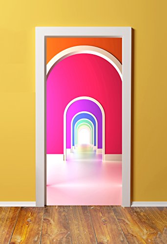 Windowpix Doorpix 36X80 Door Mural Wrap Luster Semi-Gloss Bubble Free Neon Rainbow Doorways To The Future - Peel And Stick - Easy-To-Clean, Durable #TOP20