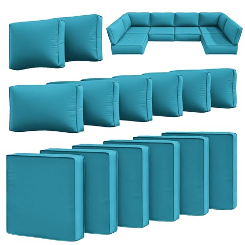Snubbull 14 Pcs Outdoor Cushion Slipcovers Patio Cushion Covers Replacement Waterproof with Zipper for Outdoor Furniture, Patio Sofa Couch 3 Sizes, Covers Only