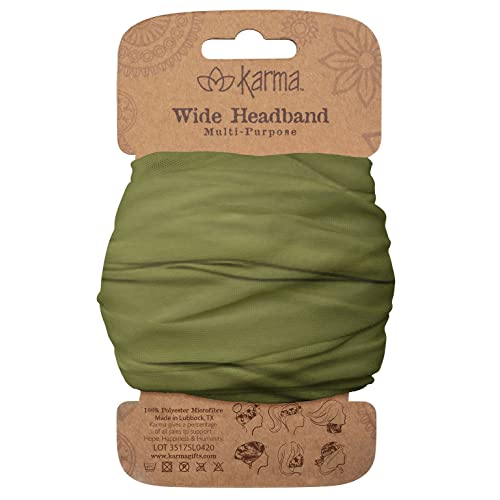 Karma Olive Headband for Women - Wide - Fabric Headband and Stretchy Hair Scarf - Green
