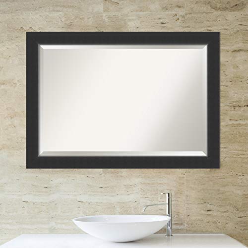 Amanti Art Vanity Wood Framed Bathroom Mirror, Glass Size 36X24, Corvino Black #TOP4