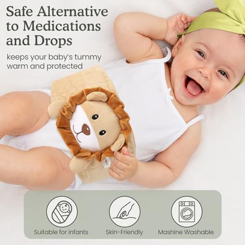 Image of Baby Colic and Gas Relief, Heated Tummy Wrap for Newborns Belly Relief by Soothing Warmth, Baby Heating Pad Swaddling Belt Relief & Soothe Gas, Colic and Upset Stomach in Babies and Toddlers (Lion)