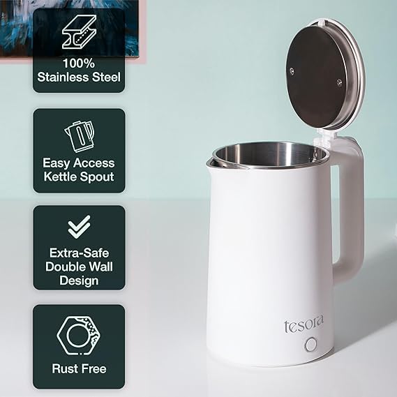 Image of Premium Electric Kettle | Auto Power Cut | Boil-Dry Protection | Cool Touch Double Wall | 1500 Watts |1-Year Warranty by Tesora (White)