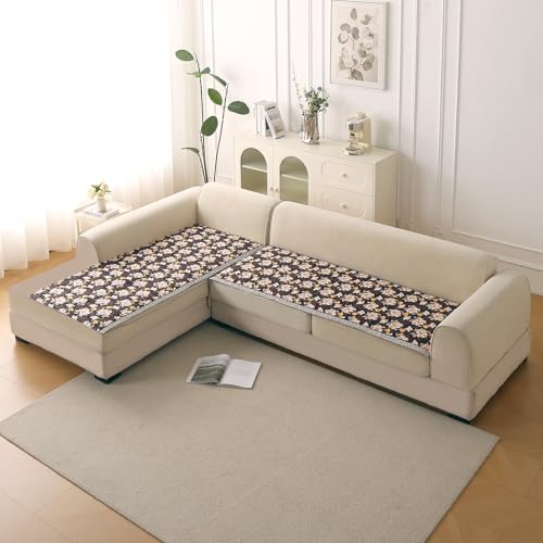 HOKIPO 'Florentina Series' Foam Filled Holland Velvet L Shape (2+2 Seater) Sofa Cover Seat Mat with Anti-Slip Backing, Camellia Brown (IN-879+880-V2)