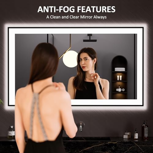 LOAAO 48"X28" LED Bathroom Mirror Black Framed, Anti-Fog, Dimmable, Lighted Bathroom Vanity Mirror for Wall, Memory Function, Tempered Glass by LOAAO - Image 2