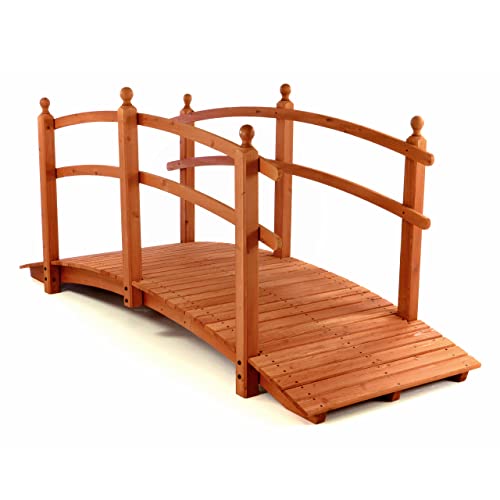 NEXOS Große Holzbrücke mit Geländer - Farbe: Rot Braun - 250x90x110 cm