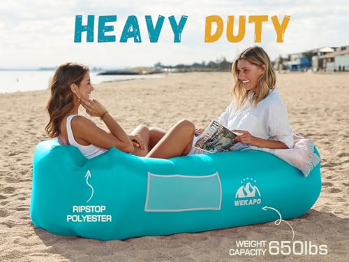 Image of WEKAPO Inflatable Sun Lounger, Air Sofa, Hammock, Portable, Waterproof and Leak-Proof, Ideal for Backyard, Beach, Travel, Camping, Picnics and Music Festivals