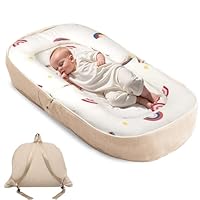 ASCENREST Baby Lounger, Foldable Infant Nest Pillow with Memory Foam Mat, Patterned Cover, Converts to Backpack, 0-12 Months