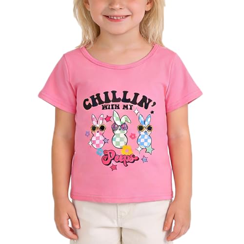 Image of Easter Toddler Girls T-Shirts Bunny Short Sleeve Shirts Kids T Shirts Cotton Girls Summer Tops T-Shirts 3-8Y