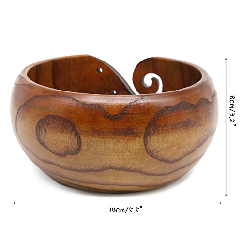 Apol Handmade Wooden Yarn Bowl Round Shape 5.5×3.2 Inch Wool Holder Organizer For Knitting Crochet #TOP1