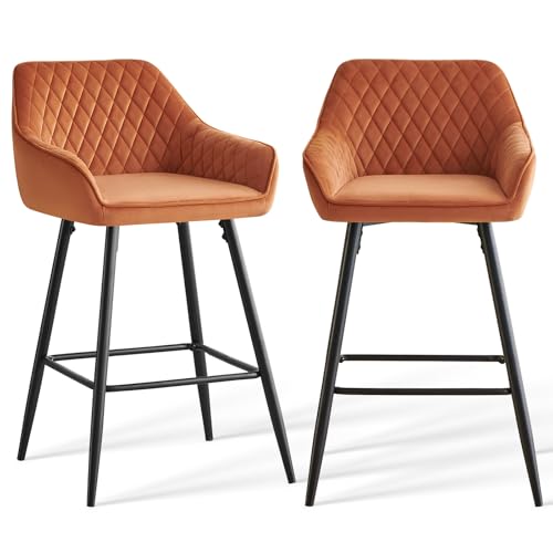JaHECOME Lot de 2 Tabourets de Bar Oranges, Tabourets de Bar avec Dossier et Accoudoirs, Chaises de Bar avec accoudoirs pour Bistrots, Salon, Salle de Cuisine,Pieds en...
