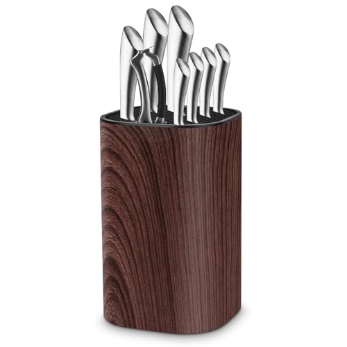 Qoosea Knife Block Without Knives Large Volume with Scissors Slot Sharpening Rod Slot Universal Knife Holder Easy Cleaning Detachable Knife Storage Space Saver for Kitchen Wood Color