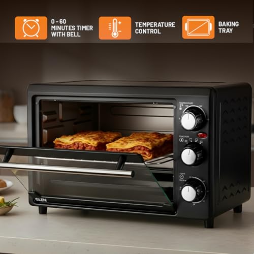 Image of Glen Multi Function OTG for Kitchen, 18 Litre, 1200W, Oven Toaster Griller with 3 Heating Modes, Adjustable Temperature & Timer, Crumbs Tray & Rack, Bake, Grill & Toast, 2-Year Warranty- Black SA5018