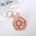 Qiubaoll Camellia Flower Keychain, Elegant PU Leather Bag Charm, Rose Shape, Car Key Accessories Fashionable Gift for Women (Pink)