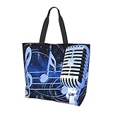 Bolso grande de la compra del camuflaje digital del ejército, bolsos reutilizables de las mujeres, bolsos del hombro del viaje, playa, trabajo y compras, Micrófono con notas musicales, Talla única