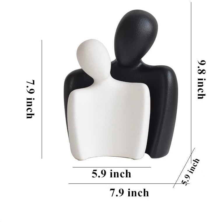 Ceramic Couple Statues for Home Decor, Hugging Couple Figurines for Shelf and Table Decor, Modern Romantic Sculptures for Living Room Bedroom Office Decor, Black White - Image 3