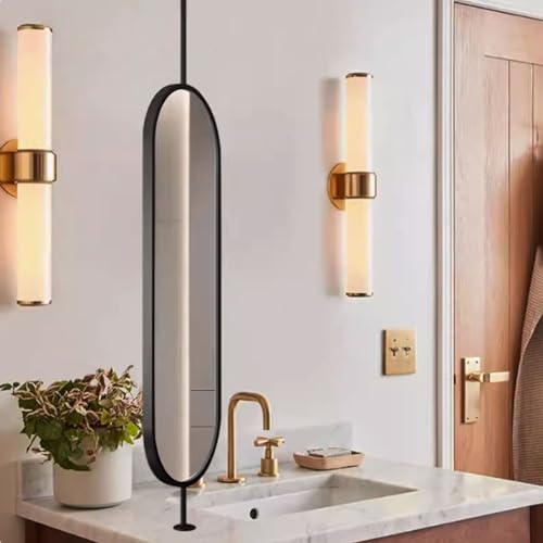 Miroir de salle de bain antibuée grand format ovale noir pour le rasage