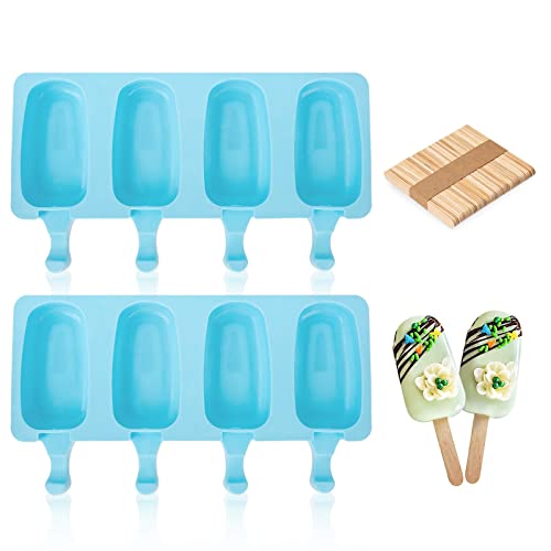 AIXMEET Stampi per ghiaccioli in Silicone, 2 Set con 100 Bastoncini, gelatiere per Alimenti Senza BPA, stampi per Gelato al Cioccolato congelato Fai da Te per Bambini Adulti(Blu)