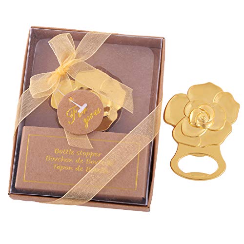 24 pcs Gold Rose Love Bottle Opener Wedding Favors Gifts with Exquisite packaging Box Wedding Gifts For Guests Engagement Anniversaries Souvenirs Party Supplies by WeddParty (Rose,24pcs)