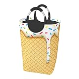 TOUNHEYA Ice Cream Cone Laundry Basket Yellow Foldable Laundry Hamper Cute Collapsible Laundry Baskets with Handles Clothes Hamper Laundry Tote Bag for Dorm Family Storage Bin 50L