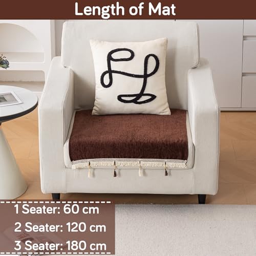 Image of HOKIPO 'Serenity Tassel' Chenille 1 Seater Sofa Cover with Tassel - Chestnut Luke (IN-890-BR)