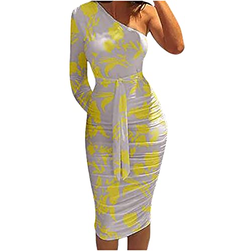 Ladigasu one shoulder midi dress for women fashion sexy bodycon d…
