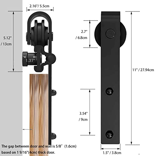 Schiebetürbeschlag 122cm Schiebetüren Schiebetürsystem Komplettset Laufschiene Rollen Set Schwarz für 1 Holztür 61cm Breit, Kleine Rolle in J-Form