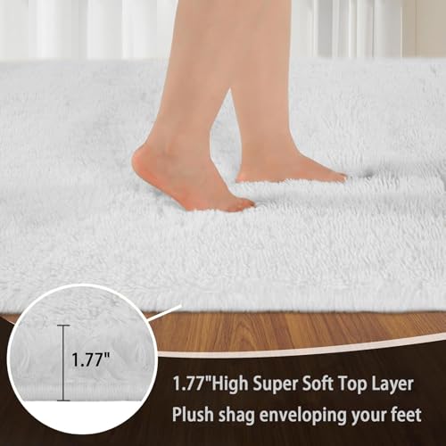 Grand tapis moderne à poils longs de haute qualité blanc moelleux - 5