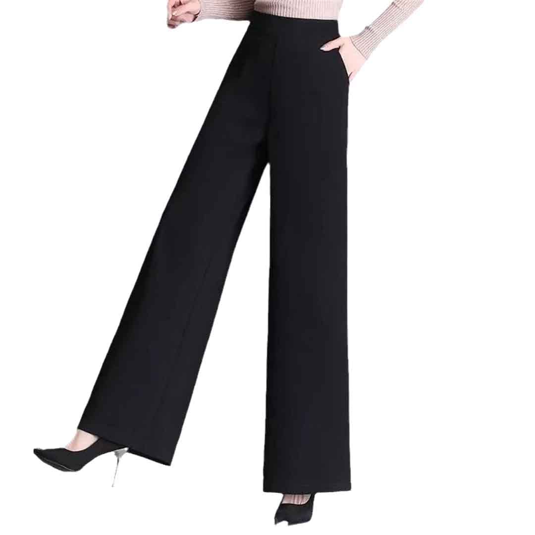 Suwequest Office Lady Fashion High Waist Wide Leg Pants Women Spring Autumn Elastic Loose Casual Solid Straight Trousers
