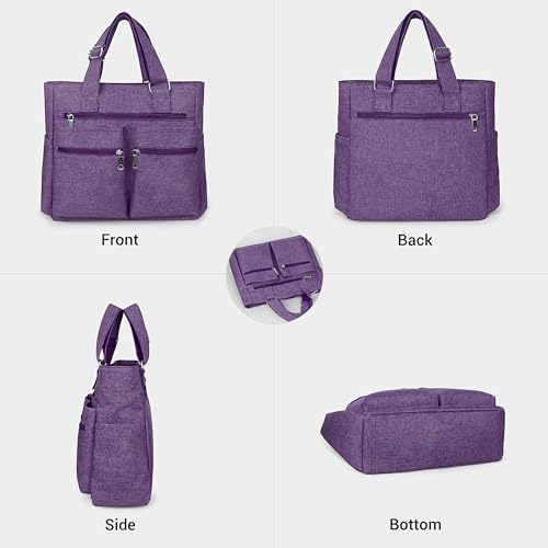 Canvas Tote Bag Waterproof Nylon Multi Pocket Shoulder Bags Laptop Work Bag Teacher Purse and Handbags for Women & Men (Purple 2)