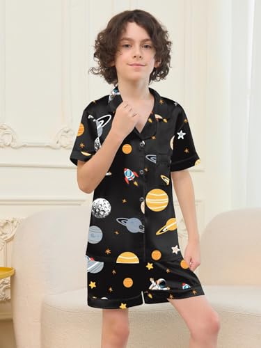 Umeyda Boys Silk Pajamas Sets Short Sleeve Sleepwear 3 Piece Pjs Set3