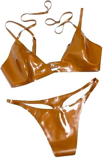 Amazon Glossy Latex Bikini Set Adjustable Straps Sea Caramel Brown amazon-glossy-latex-bikini-set-adjustable-straps-sea-caramel-brown