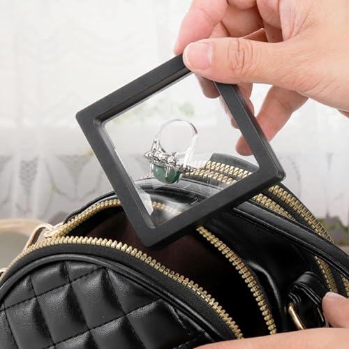 Image of 4 PCS 3D Floating Frame Display Holder Stands, Coins Display Case Travel Portable PE Film Jewelry Storage Box Transparent Display Organizer for Challenge Coins, AA Medallions, 9*9*2 cm