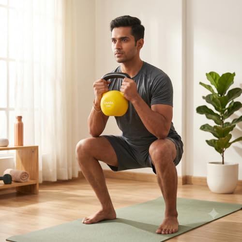 Image of DAARA Half Coating Neoprene Kettlebell, 6kg Yellow Cast Iron Kettle Bell with Non-Slip Grip Handle for Strength Training, Home Gym Workout Equipment for Men & Women (Proudly Made in India)