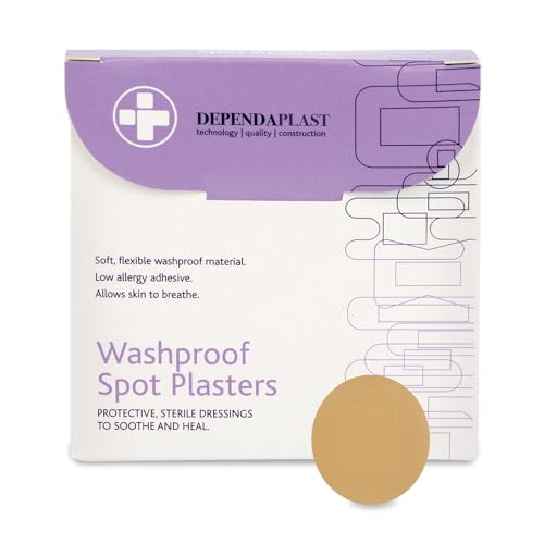 Reliance Medical Dependaplast Washproof Spot Plasters With Protective Film Sterile Dressings To Soothe And Heal Non-Perforated Acrylic Low Allergy Adhesive (Pack of 100)