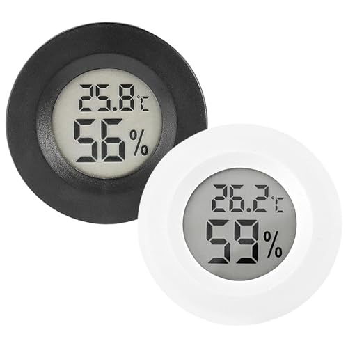 Mini Hygrometer & Thermometer - ミニ湿度計と温度計 - 2個セット、スイッチ、粘着式/埋め込み式、デジタルLCDスクリーン、温室/地下室/家庭用/ベビールーム/その他/葉巻/爬虫類/適用可能 ブラック