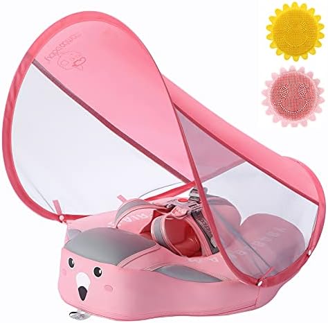 Baby Pool Float with Canopy UPF 50+, Non Inflatable Mambobaby Float, Baby Floaties for Infants Swimming Training, No Flip Over Baby Swimming Float (Pink)