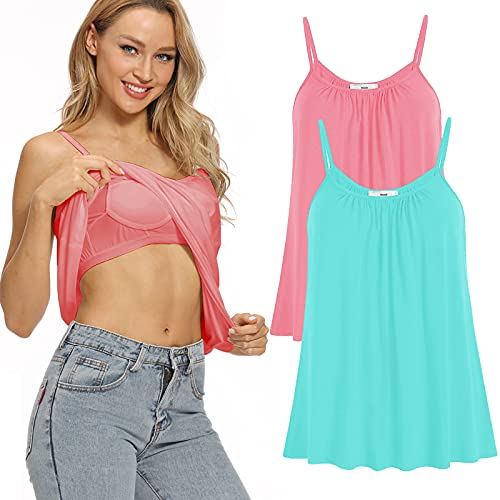 Image of Womens Loose Camisole Top with Built in Padded Bra Flowy Pleated Tank Cami Top