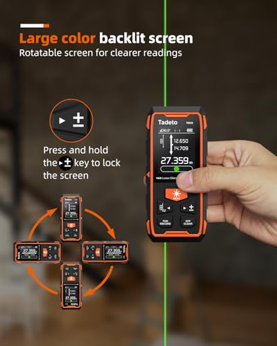 Tadeto Green Laser Measurement Tool, 393ft /120M Dual Green Laser Measuring Tool, Rechargeable Laser Measure Meter with Backlit LCD Display for Measure Volume, Distance, Angles, Mid-Point Measure