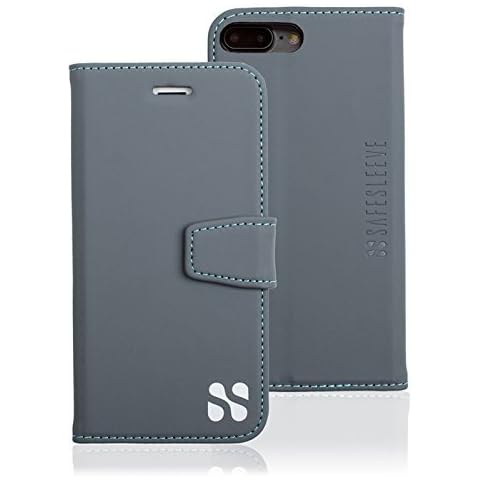SafeSleeve EMF Protection iPhone Case: iPhone 8 Plus, iPhone 7 Plus & iPhone 6 Plus, RFID Blocking Card Holder Wallet, Adjustable Stand Case, Vegan Leather for Women & Men (Grey) Cover