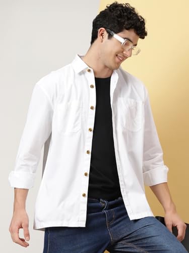 Image of Thomas Scott Men's | Solid | Full Sleeve | Oversized Fit | Cotton Blend | Spread Collar | Casual Shirt