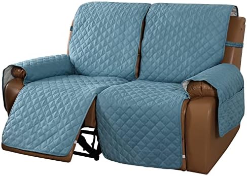 MeilleMaison Recliner Sofa Slipcover Couch Covers for 2 Cushion Couch, Non Slip Reclining Loveseat Cover with Elastic Straps, Kids, Dogs, Pets (2 Seater, Blue/Beige) (MMCLKR02C11)