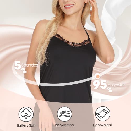 Image of MANCYFIT Women's Full Slips Lace V-neck Adjustable Strap Sleepwear Dress